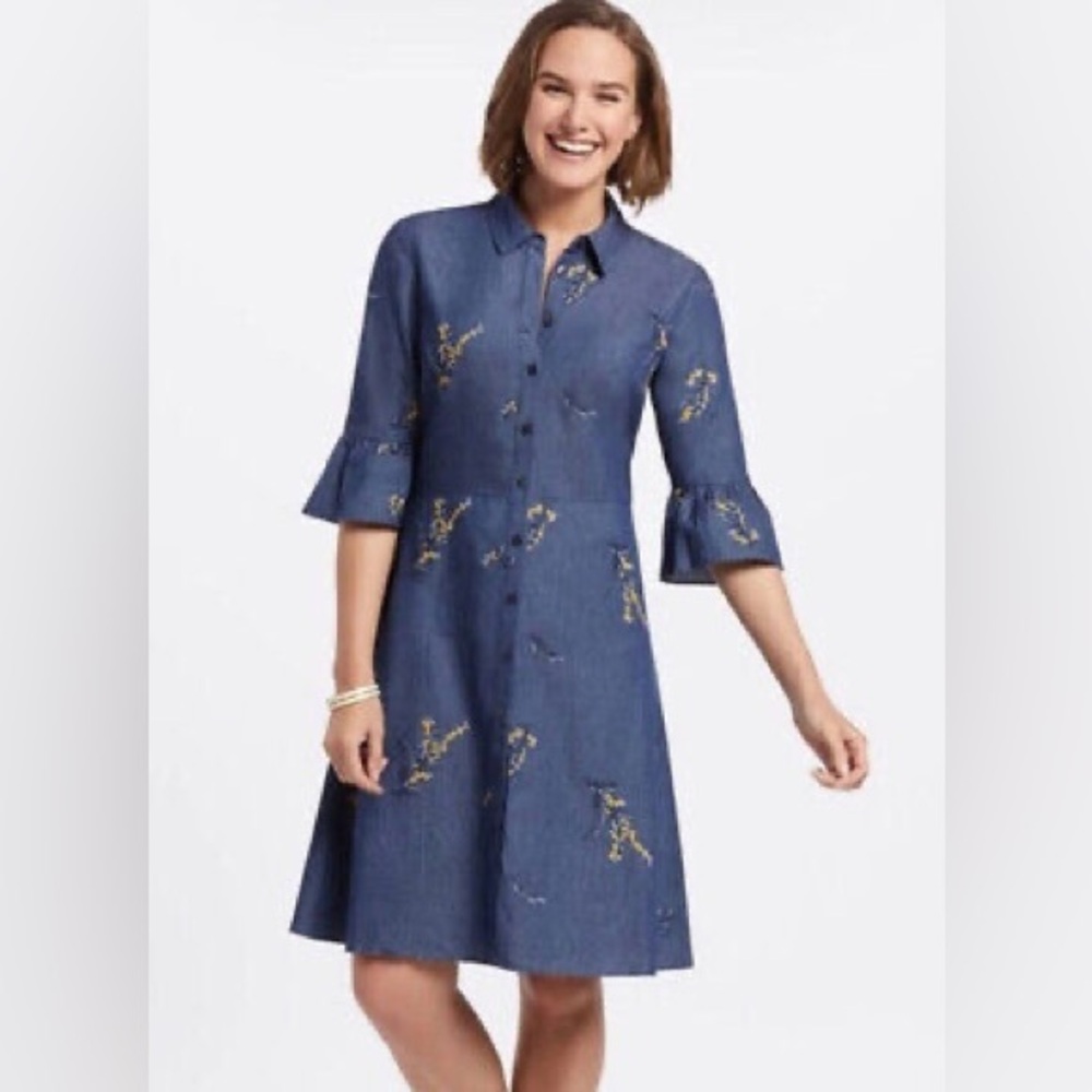 DRAPER JAMES Embroidered Chambray Shirt Dress